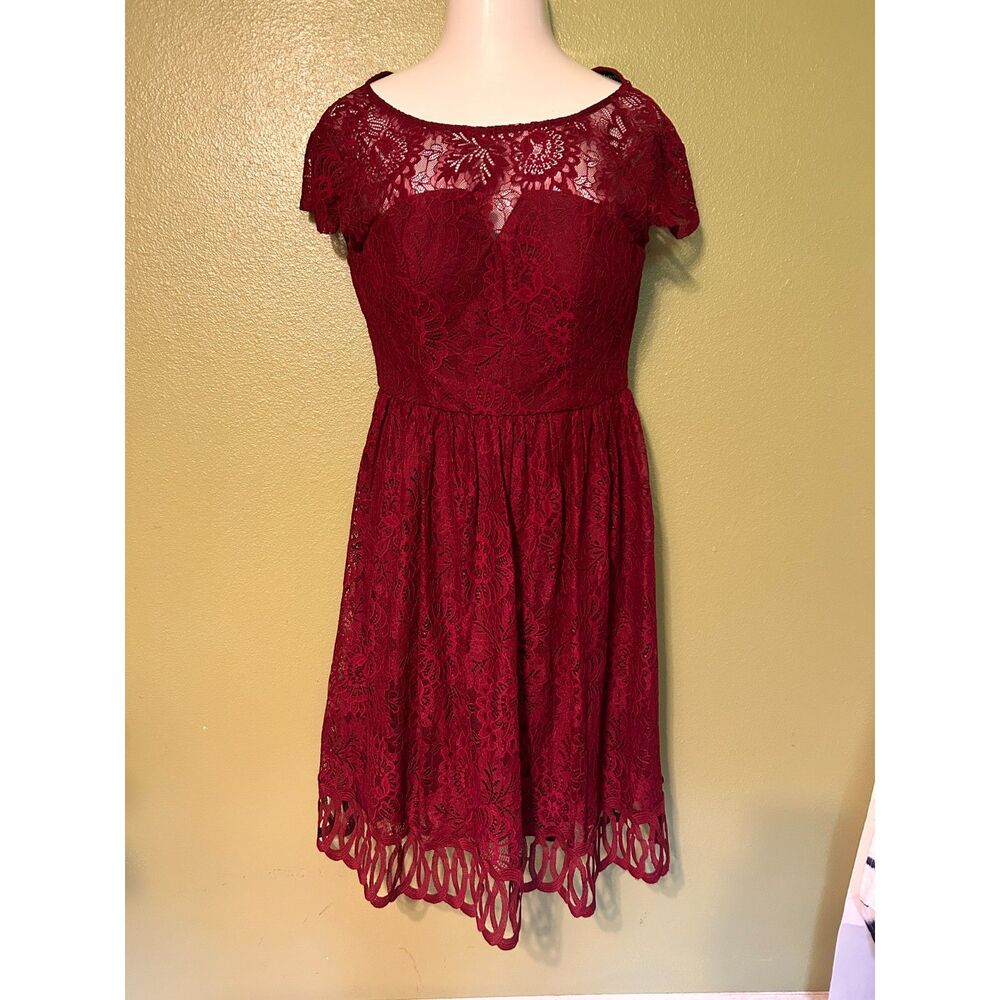 Kensie Red Floral Lace Cap Sleeve Fit Flare Dress 6 Night Out Casual Cocktail